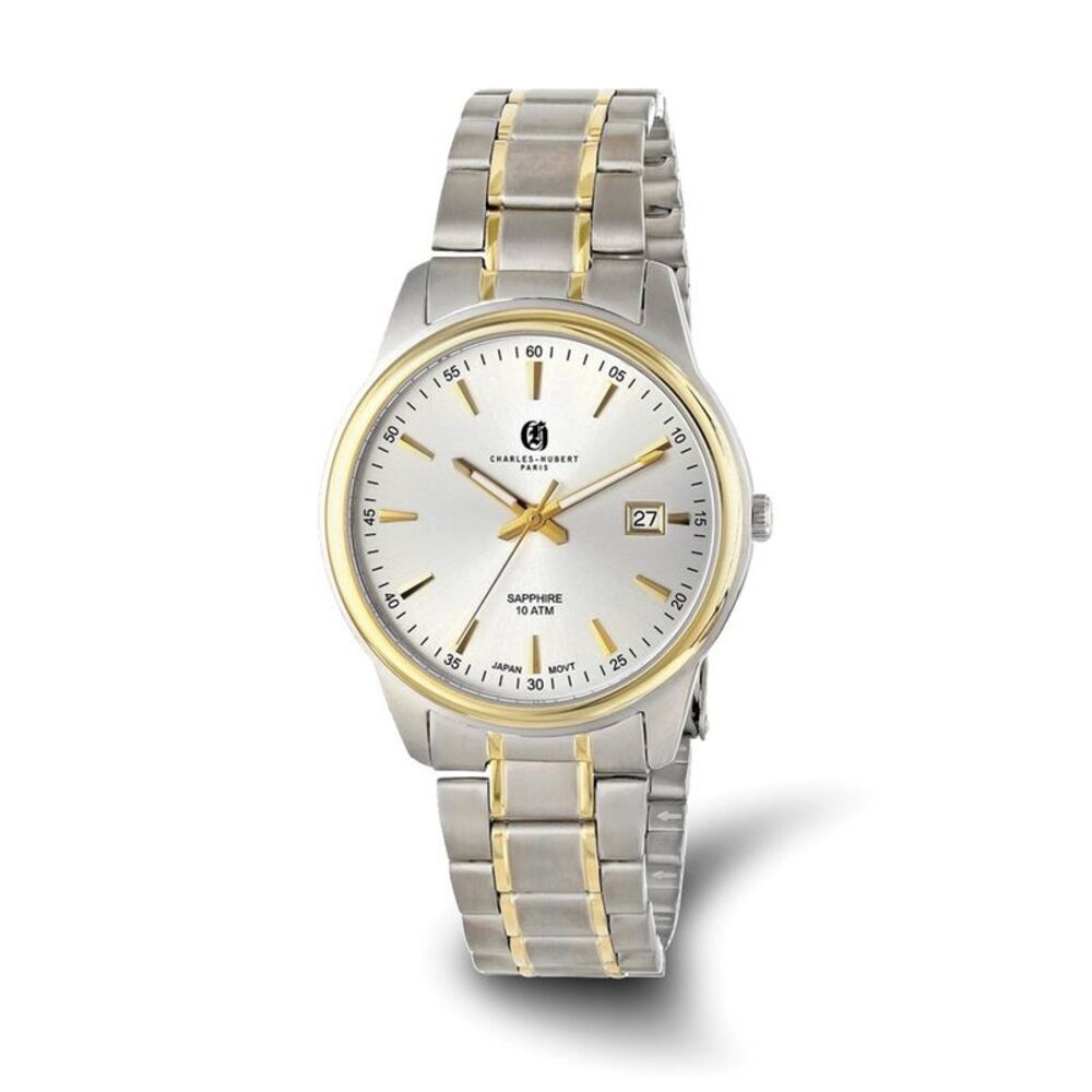 Charles Hubert Mens Two-Tone Titanium 40mm Silver-tone Dial Watch